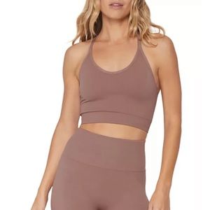 Spiritual Gangster Icon Seamless T-back Sports Bra - Cappuccino XS/S